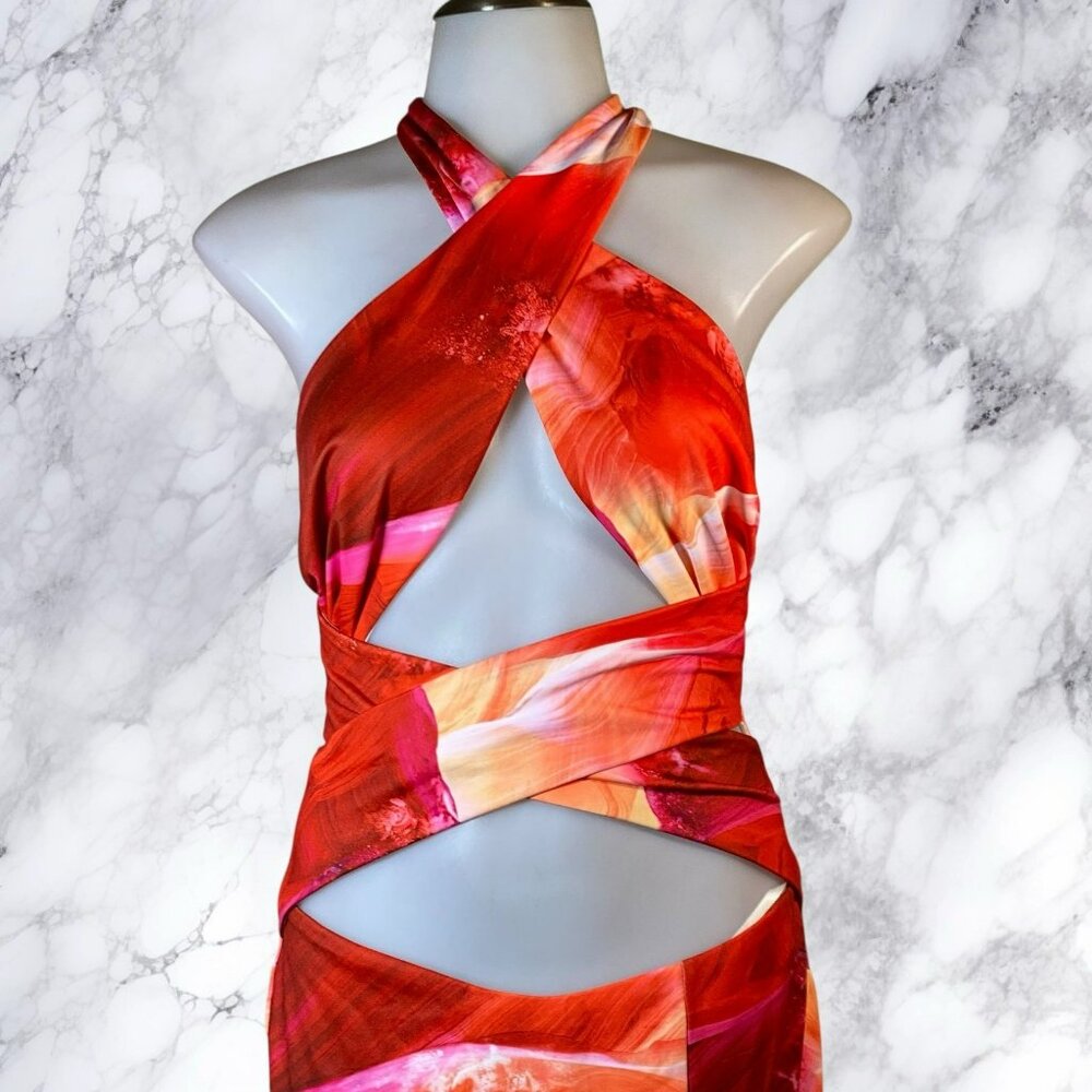 Superdown Pixie Halter Midi Dress - Pink Multi - image 4